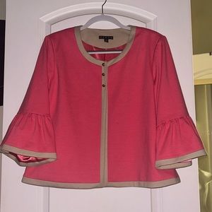Vesti Womens Pink Ruffled Bell Sleeve Office Jacket Blazer sz 14